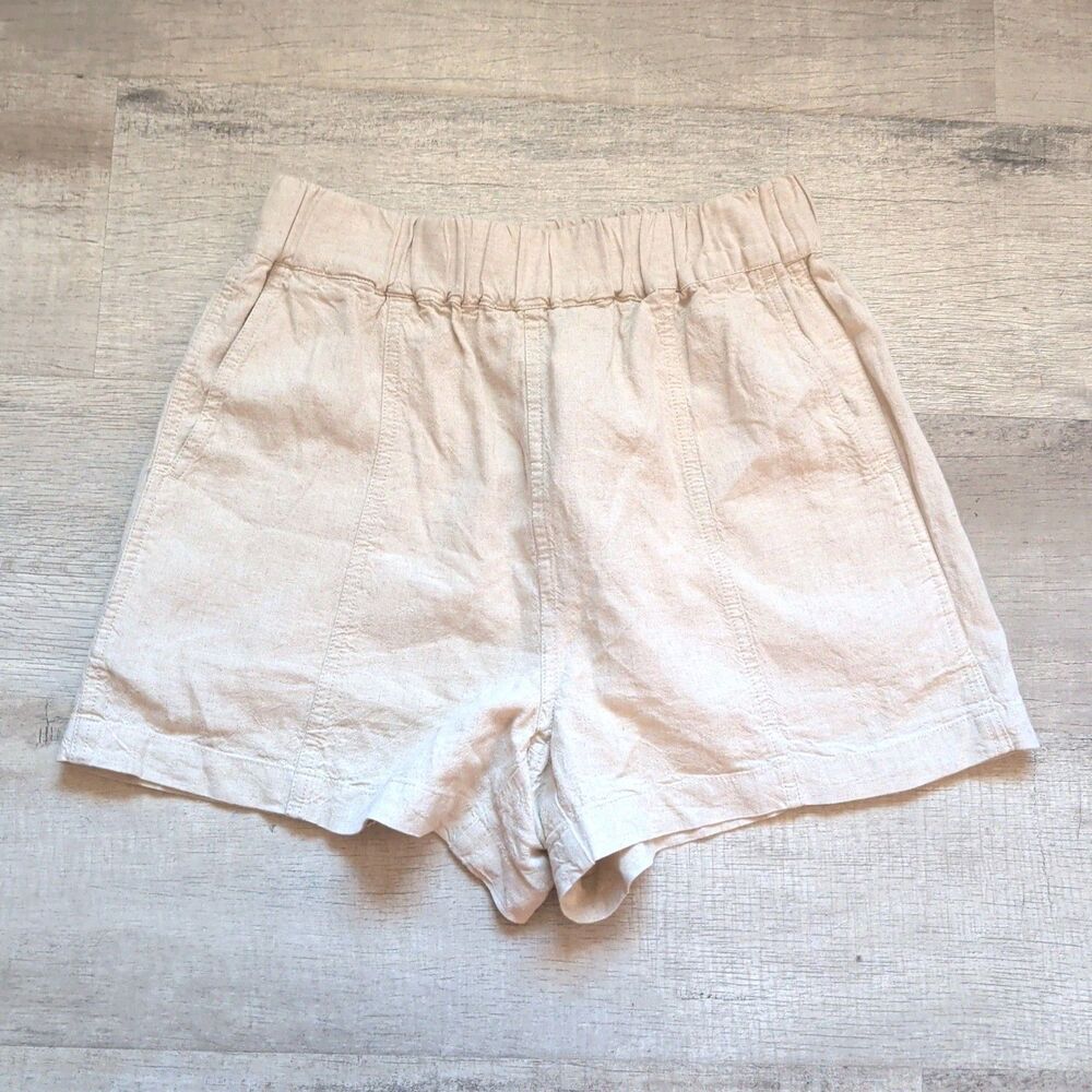 Madewell Pull On Shorts XS Linen Blend Natural Undyed NWT Elastic Waist